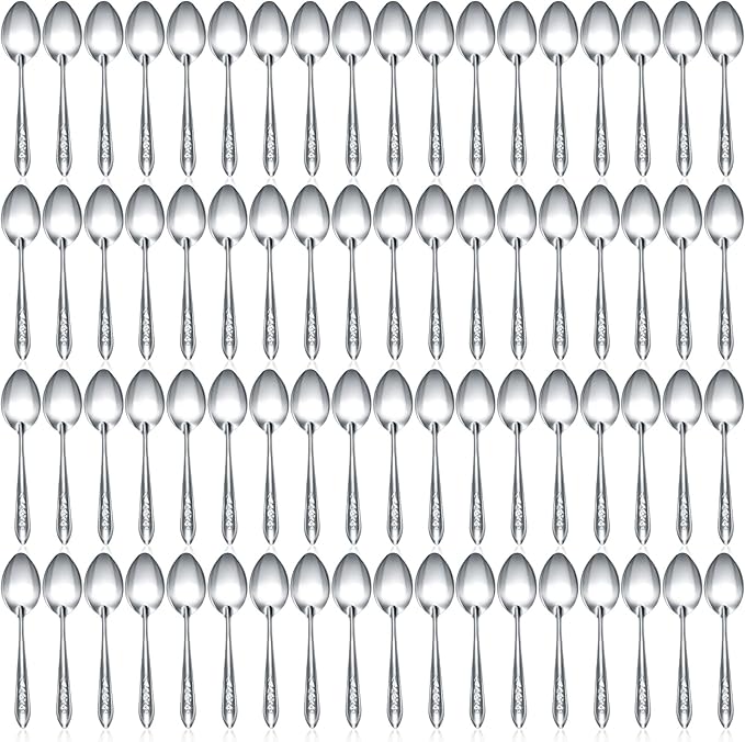 Nuogo 100 Pieces Dinner Spoons Set 6.69 Inches Silverware Spoons Bulk Stainless Steel Food Grade Tablespoons for Home Restaurant Kitchen Dishwasher Safe
