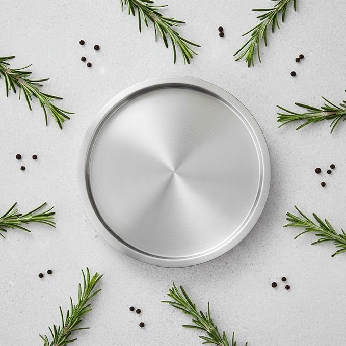 Korean BBQ Serving Tray Dishwasher Stainless Steel Round Dish-Piece Construction Stainless Steel Serving Tray for Hot Pot, Silver, 32CM