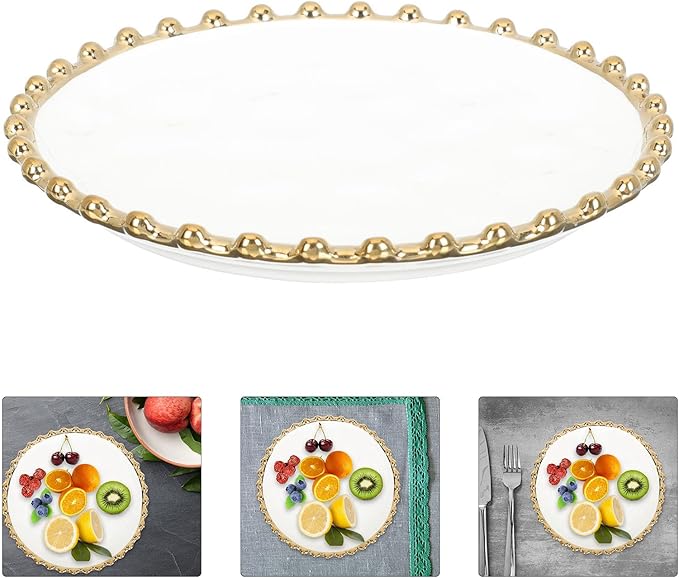 Nordic Style Round White Ceramic Appetizer Plate Gold Rim, Suitable for Family, Cafés, and Parties