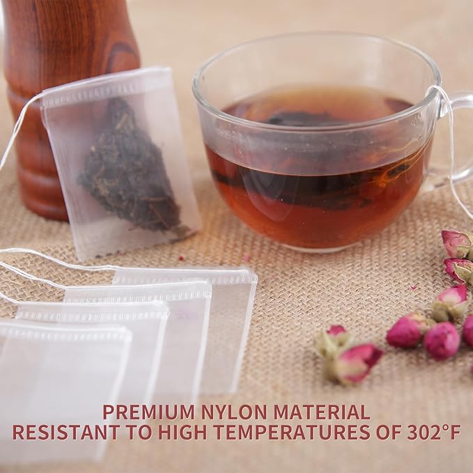 YICHEN 100pcs Empty Tea Filter bags,Disposable Unbleached Tea Bags with Drawstring for Loose Tea,safe Nylon material,white Small Empty Tea Bags 3.5 x 2.8 inch.