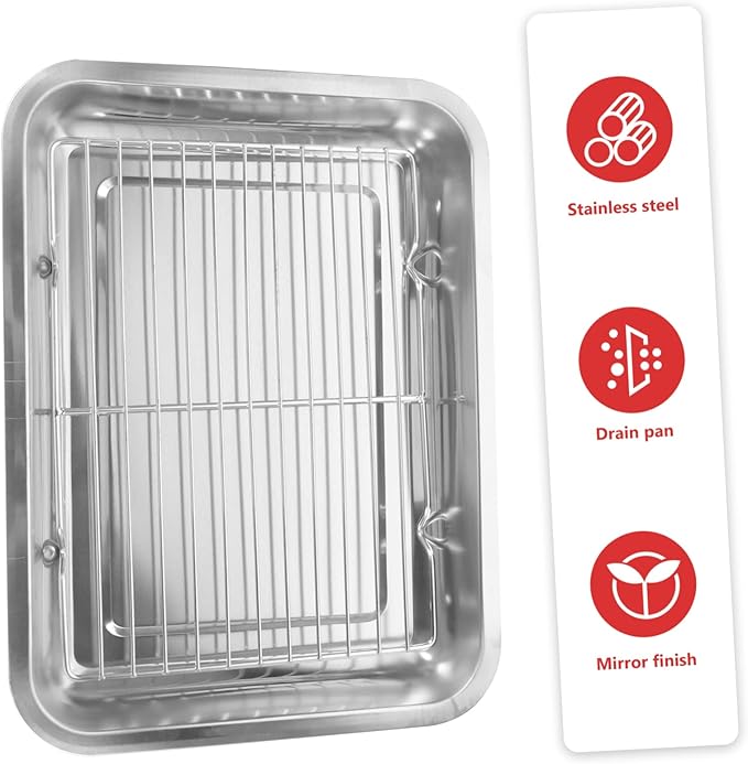 Yardwe Stainless Steel Grilled Food Serving Tray for BBQ Oil Draining Snack Dish Rectangular Multi-Function Frying Food Plate for Parties and Gatherings