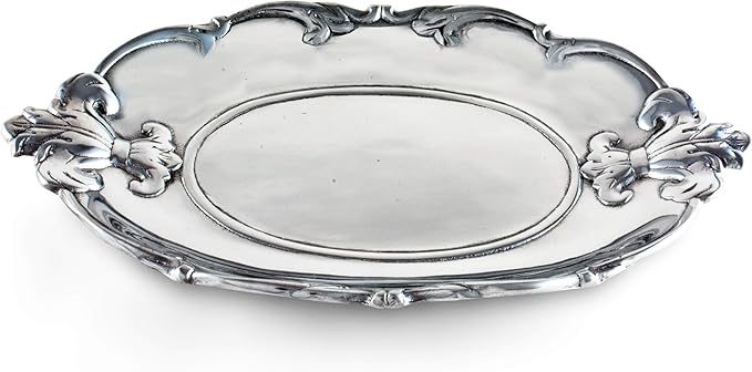 Arthur Court Aluminum Fleur-De-Lis Oval Tray, 13 x 8 inch - Elegant Emblem Design, Versatile for Any Occasion, Freezer & Oven Safe
