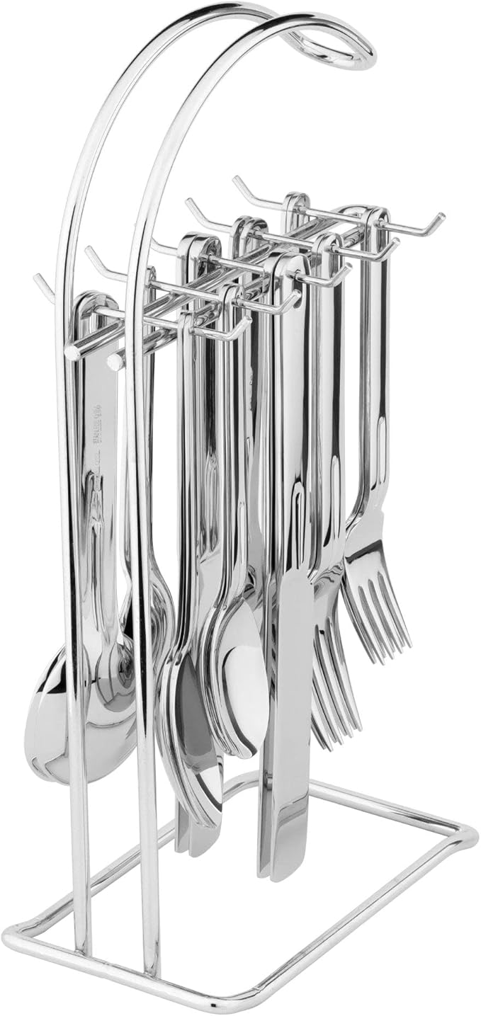 UPware 20-Piece Stainless Steel Flatware Set with 1-Piece 12" Stand, Service for 4, Include Knives Forks Spoons Teaspoons Salad Forks Hanging Stand, Mirror Polished, Dishwasher Safe