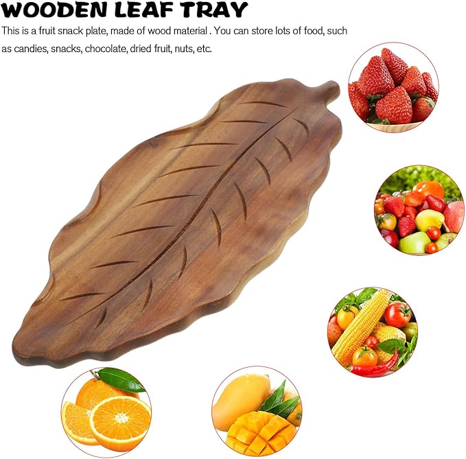 Alipis Solid Wood Leaf-shaped Serving Tray Large Multi-use Fruit and Snack Plate for Home Office Party Smooth Polished Surface Tea and Table Centerpiece Decorative Kitchen Platter