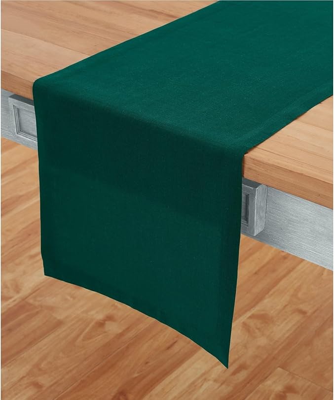 Solino Home Linen Rainforest Green Table Runner 108 Inches Long - 100% Pure Linen 14 x 108 Inch Table Runner for Dining, Christmas, Holiday, New Year - Fete