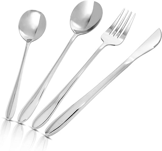 Moss & Stone 24 pcs Silverware Set For 6, Stainless Steel Flatware Set, Utensils Set Mirror Polished Includes Fork Spoon Knife & Tea Spoon, Modern Silverware Set