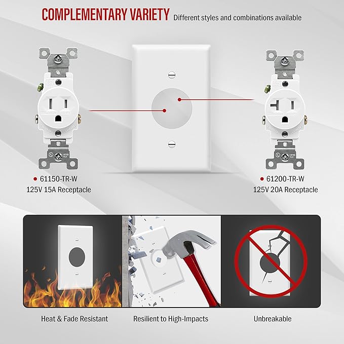 ENERLITES 1.406" Hole Single Receptacle Outlet Wall Plate, Size 1-Gang 4.50" x 2.76", Polycarbonate Thermoplastic, 8851-W-10PCS, White (10 Pack)