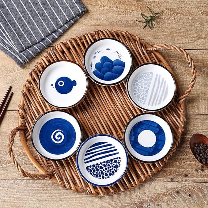 Japanese Retro Ceramic Side Dishes Set of 4, Ceramic Sauce Dipping Bowls Porcelain Side Dish Bowl, 3.54 Inch Mini Seasoning Dish for Ketchup, Sushi, Snack, BBQ and Other Party Supplies