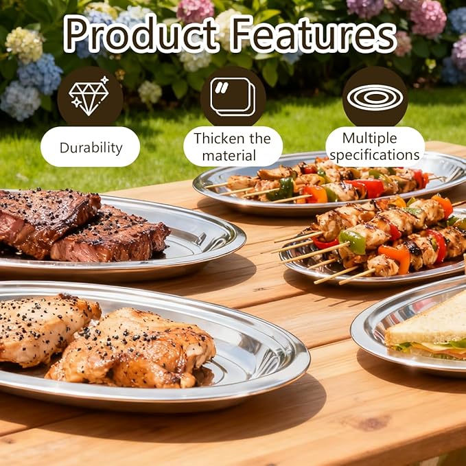 4 Pcs Stainless Steel Serving Tray Large Oval Platter Set,Stainless Steel Platter Heavy Duty Mirror Polish Oval Sizzle Platters Plate for All Dining Occasions,Kitchen,11.0",11.8",13.8",15.7"