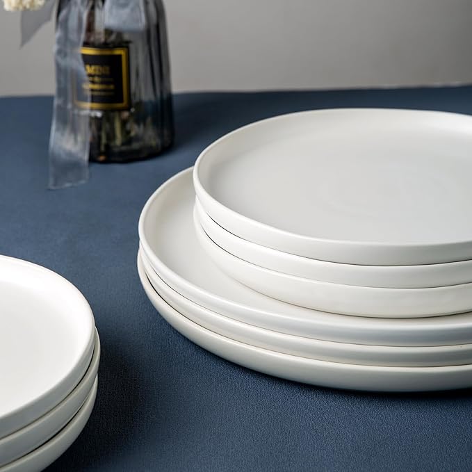 AmorArc Ceramic Dinnerware Sets, Wavy Rim Stoneware Plates and Bowls Sets, Highly Chip and Crack Resistant | Dishwasher & Microwave & Oven Safe Dishes set, Service for 4 (12pc)