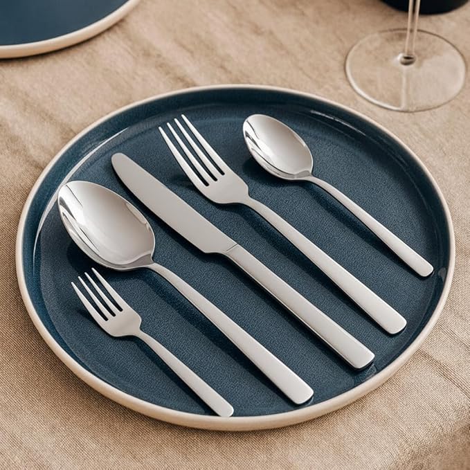 Oxford Silverware Set, 30 Piece Silver Flatware Set Cutlery Polished Stainless Steel, Service for 6, for Kitchen, Home, Wedding, Party, Dishwasher Safe