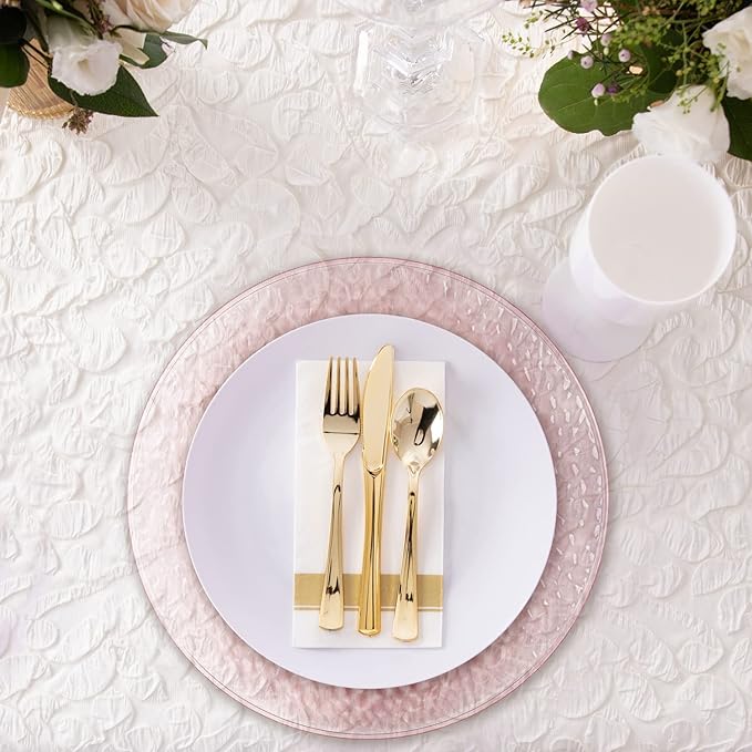 PARTY BARGAINS 13-Inch Charger Plates - 4 Pack, Hammered Pink, Heavy-Duty Disposable Chargers for Elegant Dining - Ideal for Weddings and Formal Events