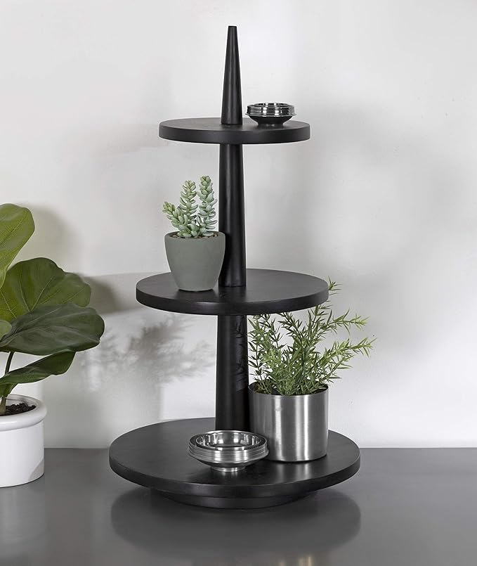 Kate and Laurel Praxis Modern 3-Tiered Tray, 12 x 12 x 23, Black, Decorative Farmhouse Serving Tray for Display