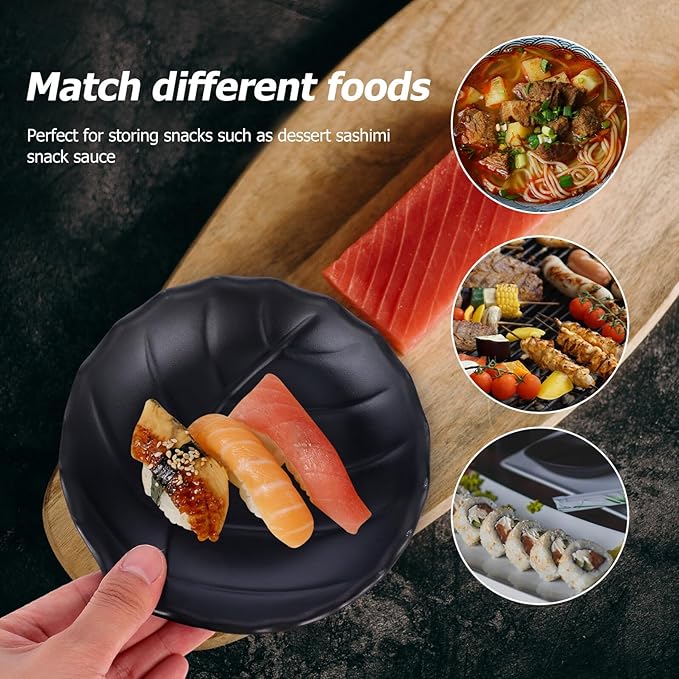 Leaf Pattern Snack Plate Decorative Dessert Dish Black Ceramic Appetizer Plate for Kitchen Dining and Serving
