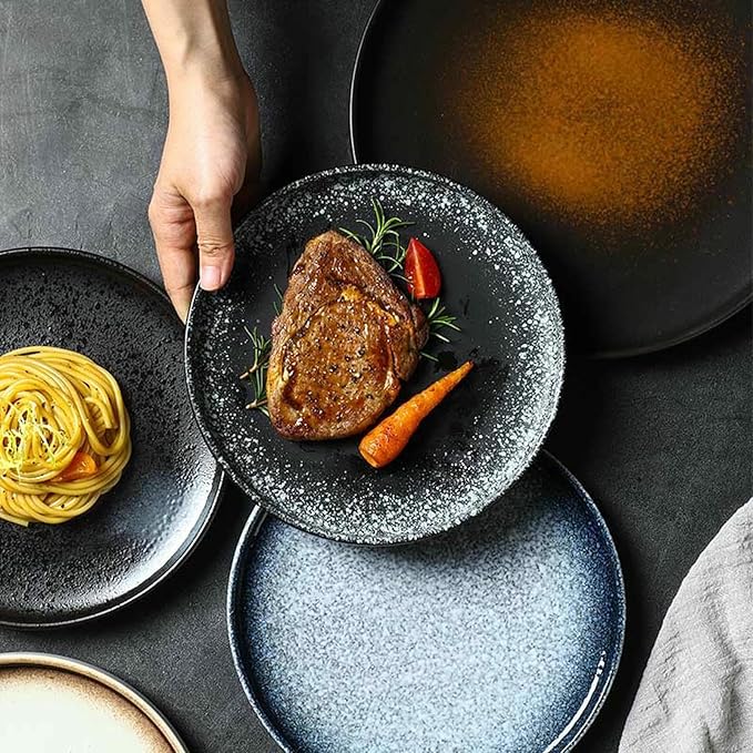 Japanese solid color household simple and exquisite underglaze ceramic plate -8-inch steak plate (wild goose black)