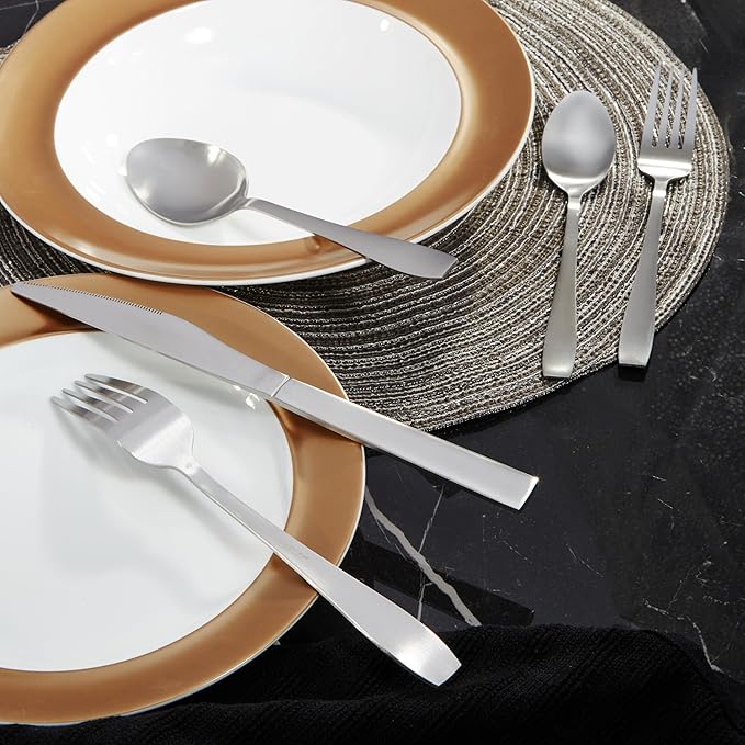 BergHOFF Taper Stainless Steel 20Pc Flatware Set, Service For 4, Long Lasting Use, Matte Finish, Silver