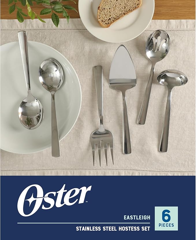 Oster Eastleigh 6-Piece Stainless Steel Hostess Set, Flatware Serving Utensil Set for Parties and Dinners, Rust-Resistant, Dishwasher Safe