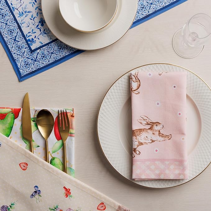 Maison d' Hermine Cloth Napkins Set of 4 100% Cotton Soft & Durable Everyday Reusable Square Napkins Cloth Washable, Dinner, Cocktail Party, Wedding, Restaurant (Easter, 18" x 18")
