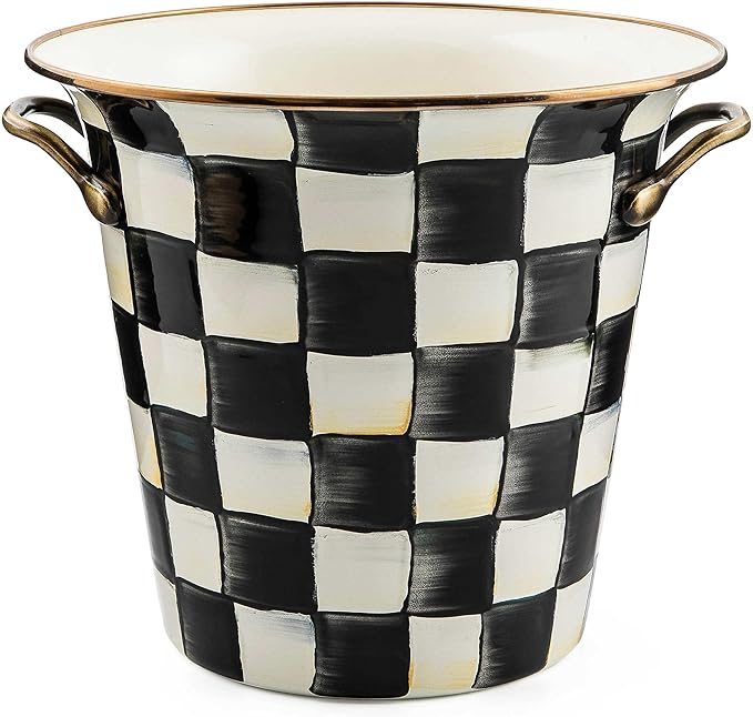 MACKENZIE-CHILDS Wine Cooler, Champagne and Wine Bucket, Ice Bucket, Black-and-White Courtly Check