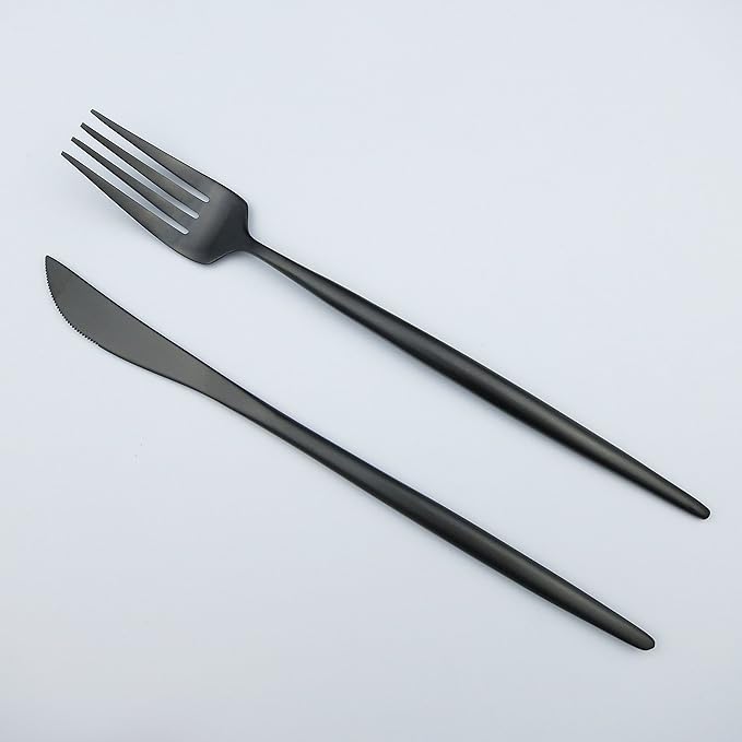 20-Piece 18/10 Stainless Steel Flatware Set, Serive for 4, With Fork Spoons Knife Teaspoon Dessert Fork for Home Kitchen Restaurant Hotel (Luxury Black)