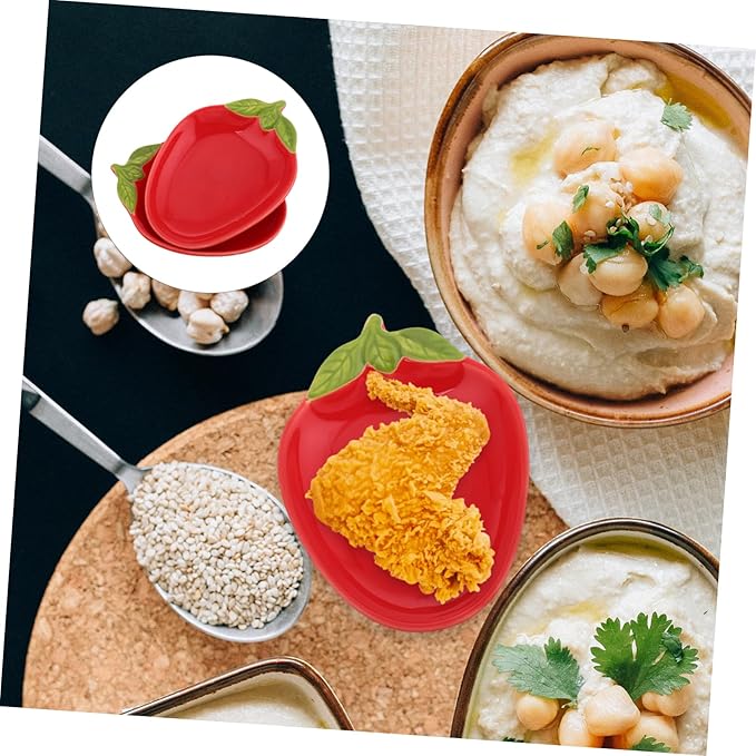 2pcs Strawberry Shaped Ceramic Serving Plates Creative Appetizer Dishes for Snacks and Sauces Decorative Food Containers for Home Kitchen