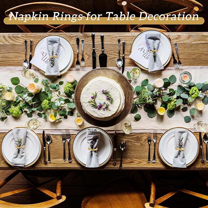 Napkin Rings Set of 24 Bamboo Knuckles Style Gold Napkin Holder Ring for Table Decoration, Wedding, Family Dinner, Party, Christmas, Thanksgiving Day, Birthday