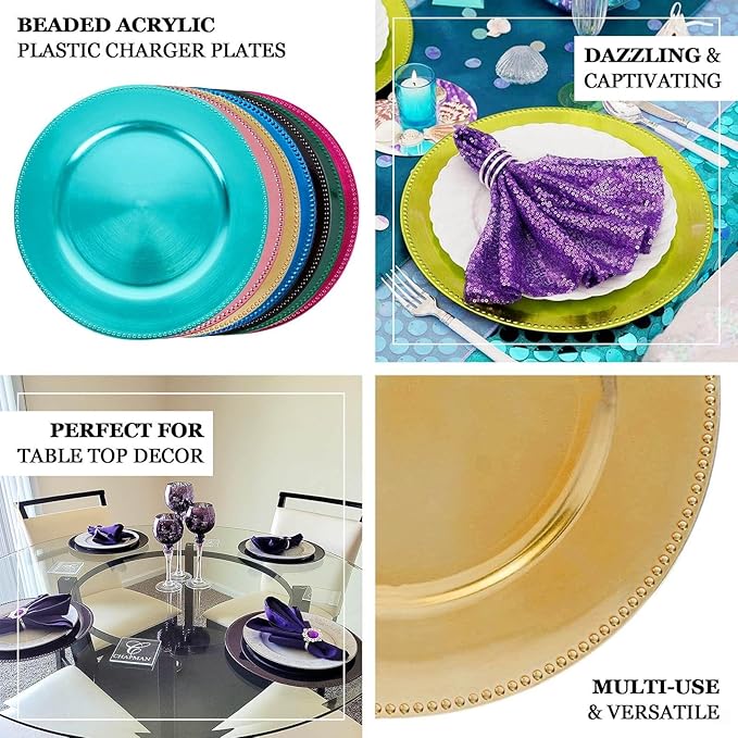 13" Charger Plates -Set of 12 - Acrylic Royal Blue Round Beaded Disposable Chargers, Ideal for Dinner Party Wedding Bulk Events Tabletop Decoration