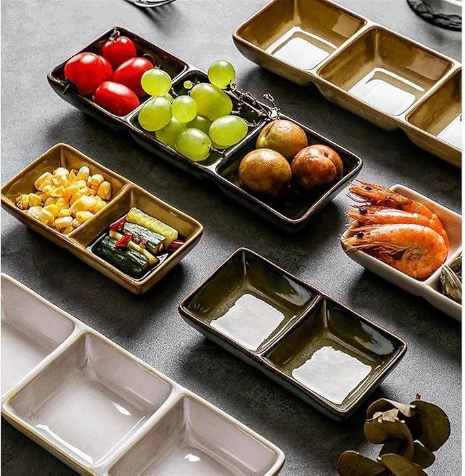 Seasoning Plate 5.2 x 2.6 Inch Two Piece Stackable Ceramic Serving Tray. Set of 2 Decorative Ceramic Appetizer Trays Snack Soy Sauce Dessert Plates Ceramic Sauce Plates (Color