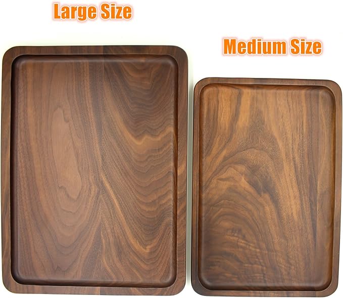 Bamber Wood Serving Tray Wooden Decorative Coffee Tea Platter Black Walnut 13.4 x 9 Inches