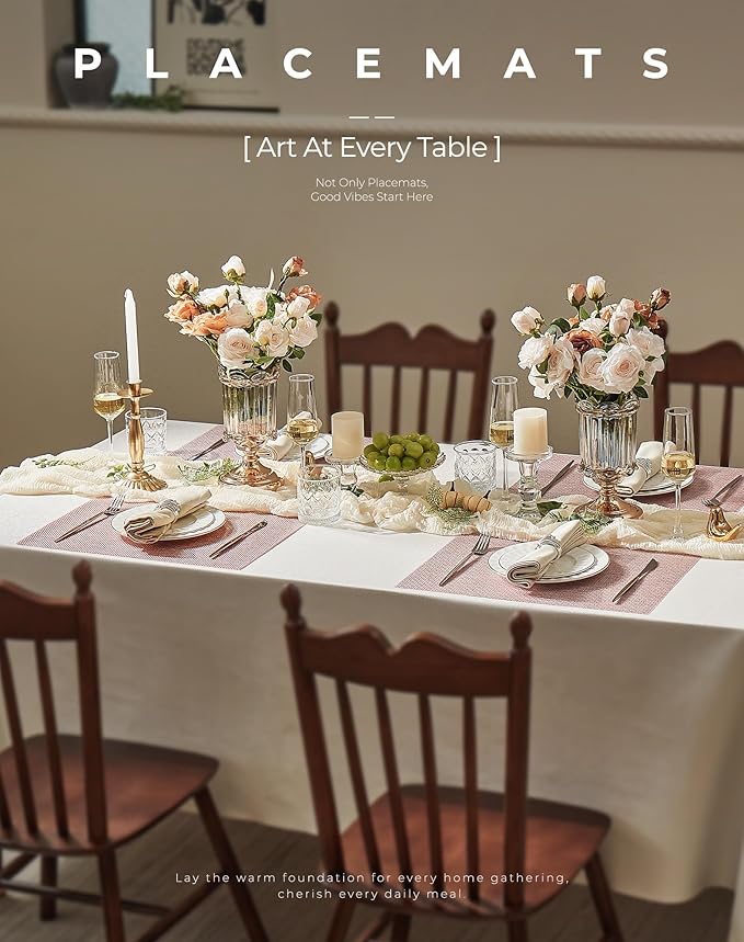 Leetaltree Luxury Pink Iridescent Placemats Set of 4 - Waterproof Washable for Wedding, Anniversary, Festive and Daily Use - Sparkling Table Mats Table Decor - Hand-Cut