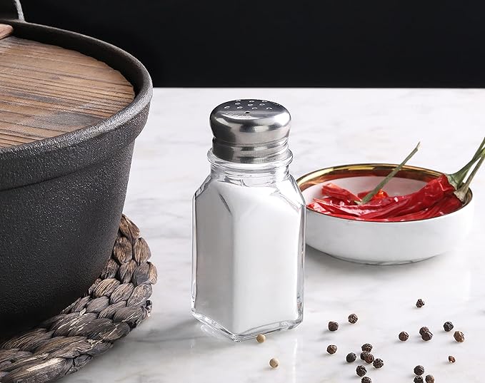 New Star Foodservice 22100 Glass Salt and Pepper Shaker with Stainless Steel Mushroom Top, Square, 2-Ounce, Set of 12