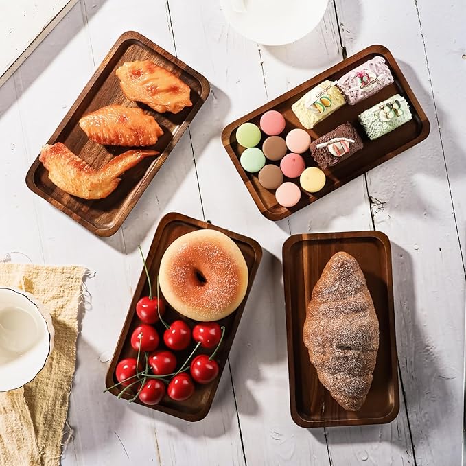 Wood Serving Trays Set of 4 Wooden Serving Platters for Home Decor, Cheese, Fruit, Vegetables, Charcuterie, Appetizer Serving Tray