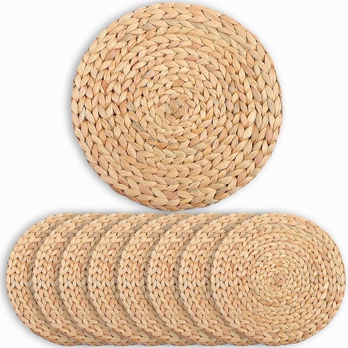 Table Mats Set Of 8, Heat Resistant Farmhouse Placemats Set Of 8, Boho Place Mats, Place Mats For Dining Tables, Wicker Chargers For Dinner Plates, Woven Placemats, Round Placemat 13.4 In