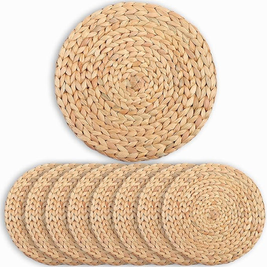 Table Mats Set Of 8, Heat Resistant Farmhouse Placemats Set Of 8, Boho Place Mats, Place Mats For Dining Tables, Wicker Chargers For Dinner Plates, Woven Placemats, Round Placemat 13.4 In
