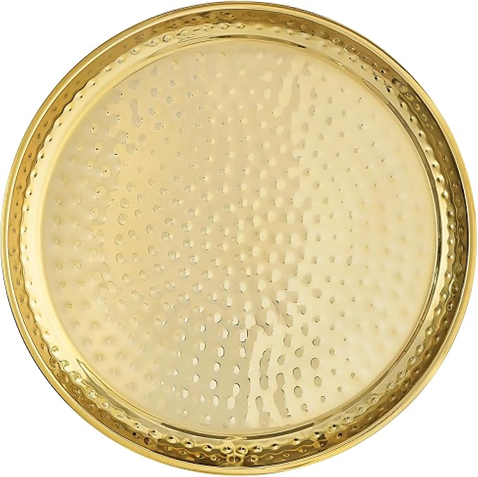 Gold Stainless Steel Hammered Tray - (15.5") 1 Piece - Durable Serveware, Ideal for Everyday Use and Any Occasion