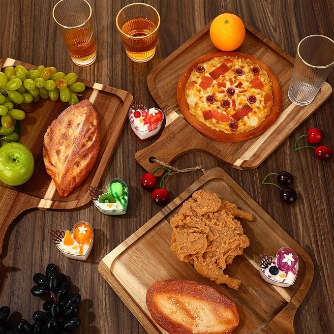 Tanlade 16 Pcs Acacia Wood Cutting Board with Handle Chopping Boards Decorative Charcuterie Platter Pizza Bread Cheese Fruit Serving Tray for Kitchen Counter Table Christmas Decorate (15.8 x 12 Inch)