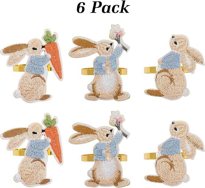 Lewondr Easter Bunny Napkin Rings, Napkin Rings Set of 6, Easter Table Decoration, Designed with Rabbit Elements for Festival, Birthday, Wedding Party, Banquet, Serviette for Spring, Thanksgiving Day