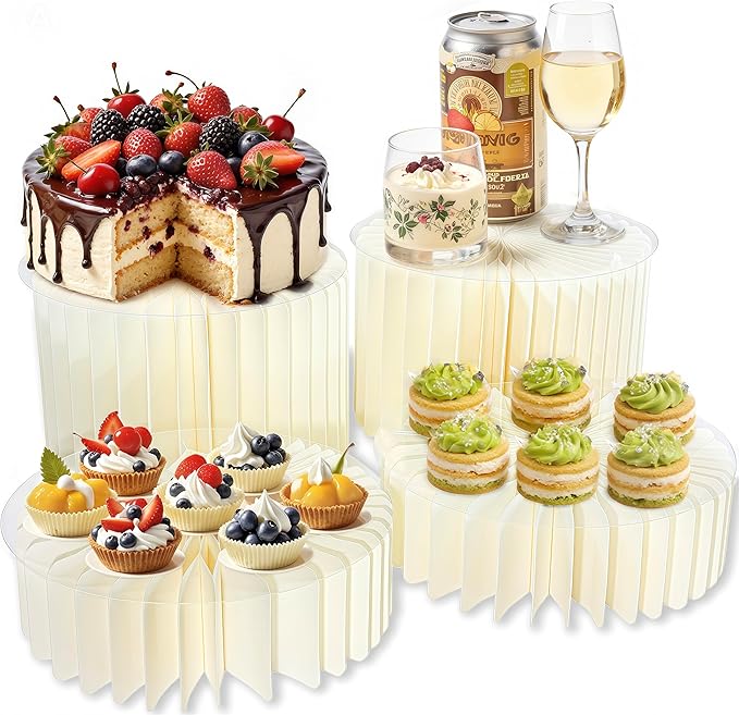 4 Pack Buffet Risers, Foldable Food Display Stands for Buffet Table, Acrylic Risers Display Stands, Dessert Table Display Set Cake Stands Tall Cylinder Stands for Party Wedding Birthday Decor