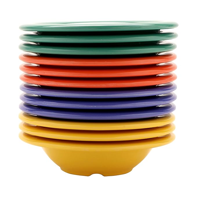 GET B-86-MIX Melamine Narrow Rim Fruit/Dessert Bowl, 8 Ounce, Assorted Colors (Set of 12)