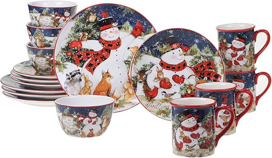 Magic of Christmas Snowman 16-Piece Holiday Dinnerware Set – Service for 4 – Cheerful Winter Plates, Mugs & Bowls for Family Meals, Holiday Gatherings & Festive Table Settings