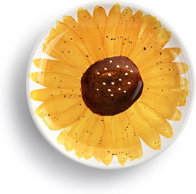 DEMDACO Decorative Serving Dining Dish Appetizer Plate, 5 Inch Ceramic Stoneware, Sunflower
