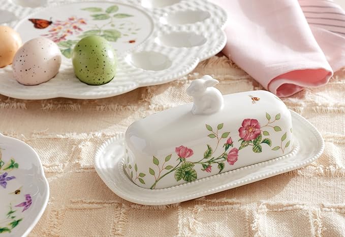 Lenox 893455 Butterfly Meadow Bunny Covered Butter Dish, Easter Serveware
