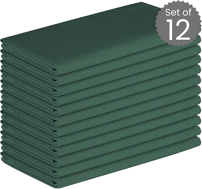 Set of 12 Cloth Dinner Napkins 100% Cotton - Soft Durable Washable - Ideal for Farmhouse Party Weddings Christmas Easter- Perfect Everyday Use Table Linen Cloth Napkins Forest Green 17x17