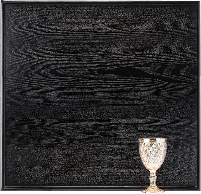 20 x 20 Inches Large Square Black Solid Wood Ottoman Tray, Serve Tea, Coffee or Breakfast in Bed, Classic Wooden Decorative Serving Tray with Raised Edges, Kitchen Party Bar Server Table Tray