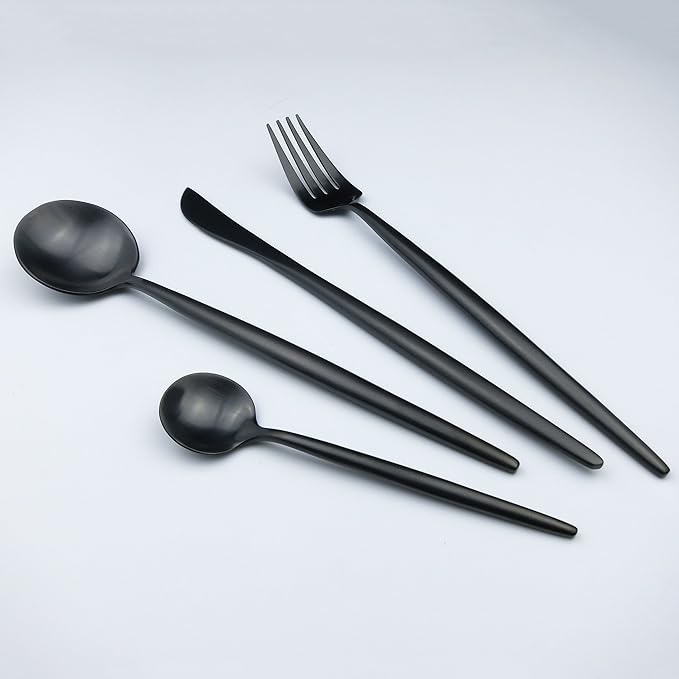 20-Piece 18/10 Stainless Steel Flatware Set, Serive for 4, With Fork Spoons Knife Teaspoon Dessert Fork for Home Kitchen Restaurant Hotel (Luxury Black)