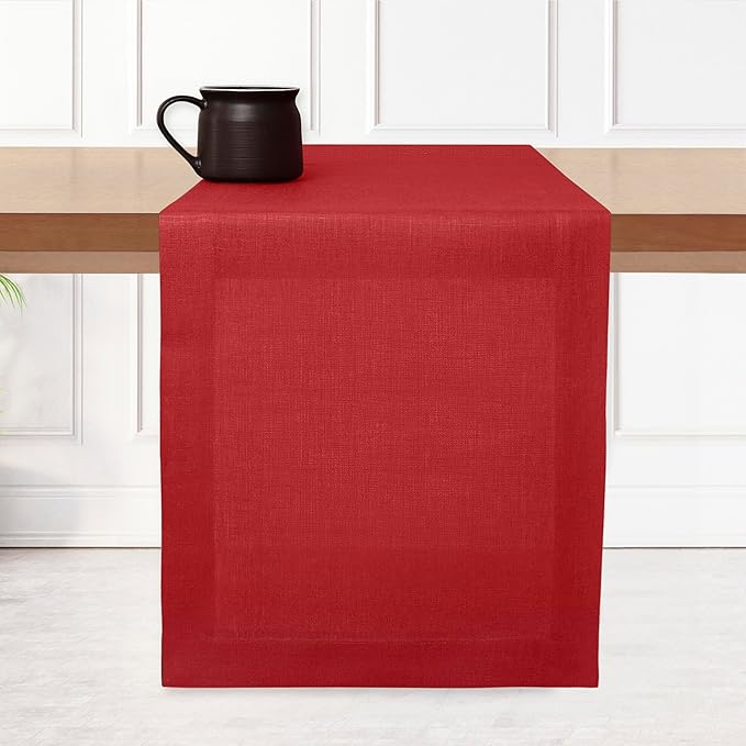 D'Moksha Homes Linen Bright Red Table Runner 120 Inches Long - 100% Pure Linen Dining Table Runner 14 x 120 Inch for Winter, Christmas, Holiday, New Year - Machine Washable
