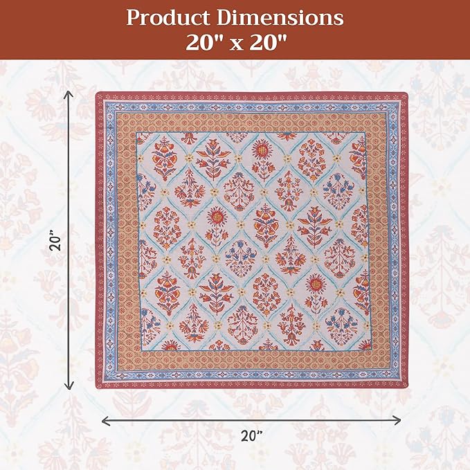 Maison d' Hermine Cloth Napkins Set of 4 100% Cotton for Thanksgiving Christmas Decorations Everyday Reusable Square Fall Napkins Cloth Washable Dinner Party (Romane, 20"x20")