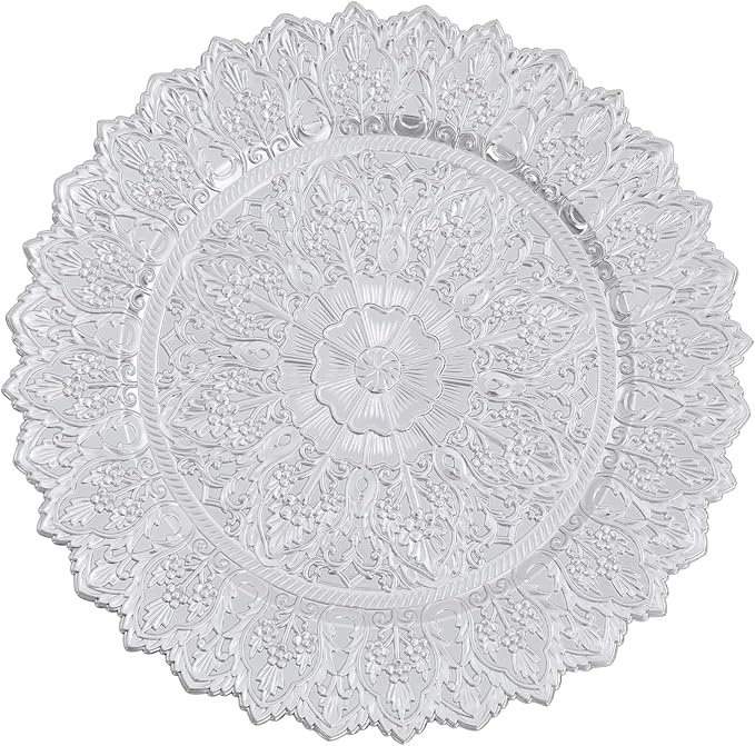 50 Pcs Antique Charger Plates Bulk 13 Inch Embossed Rim Plastic Party Dinner Plate Chargers Round Decorative Server Plate for Wedding Party Event Tableware (50PCS-Silver3)