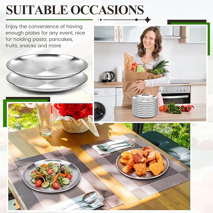 Nuogo 20 Pieces Stainless Steel Silver Plates 6.5 Inch Silver Dinner Plates Metal Serving Tray Dessert Dishes for Bbq, Salad, Snack, Desserts, Food Serving, Outdoor Camping