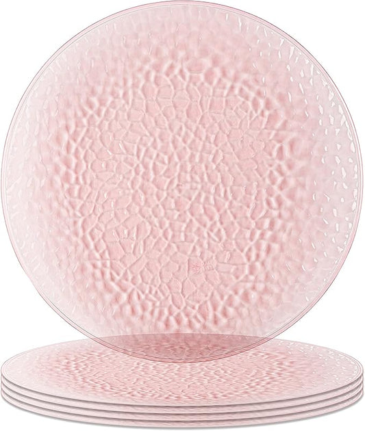 PARTY BARGAINS 13-Inch Charger Plates - 4 Pack, Hammered Pink, Heavy-Duty Disposable Chargers for Elegant Dining - Ideal for Weddings and Formal Events